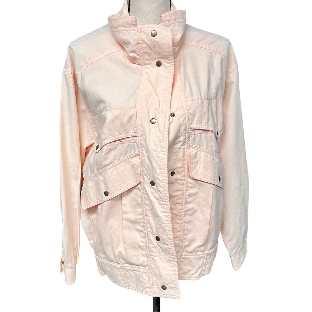 vintage women's M/L 1980's cotton pale pink anorak utility jacket relaxed fit